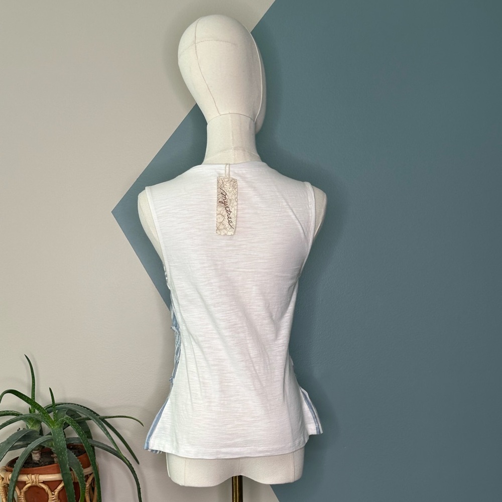 Mystree Women’s Blue White Striped Smocked Peplum Tank Top Sleeveless Cotton S - Picture 5 of 10